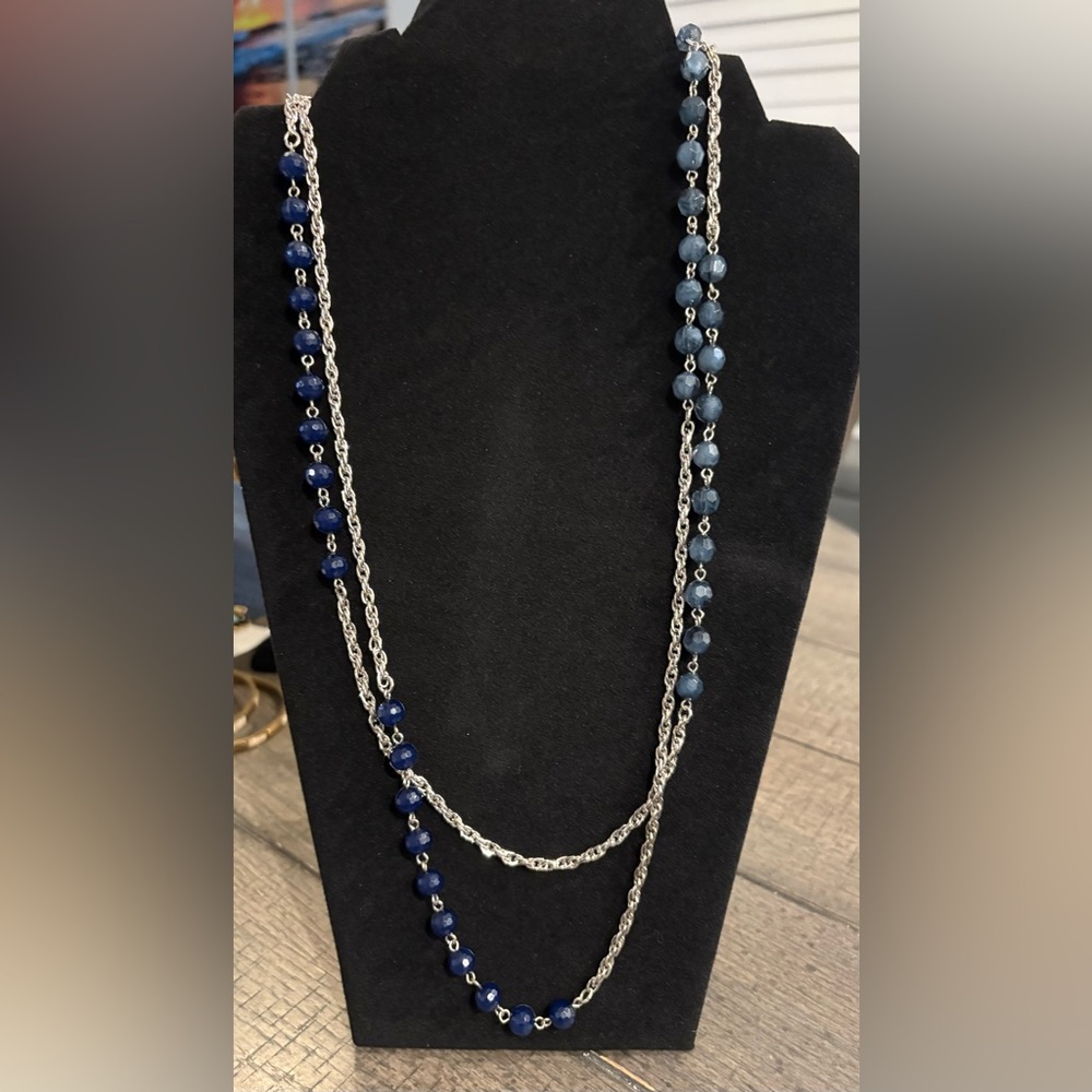 Elegant Blue and Silver Beaded Necklace